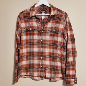Patagonia Men's Size Small Organic Cotton Orange Plaid Button Down Shirt